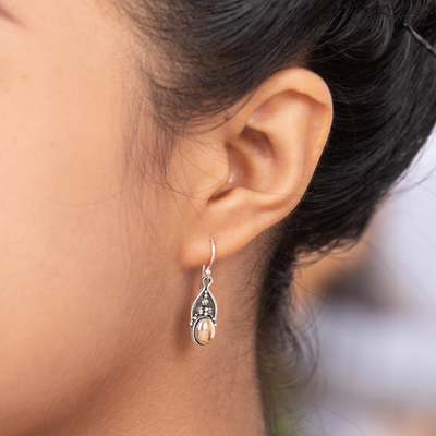 Gold-accented dangle earrings, 'Golden Blink' - Gold-Accented Sterling Silver Dangle Earrings