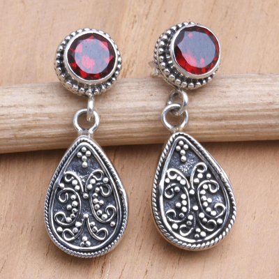 Garnet dangle earrings, Mystic Leaves in Red