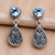 Blue topaz dangle earrings, 'Mystic Leaves in Blue' - Sterling Silver and Blue Topaz Dangle Earrings from Bali (image 2) thumbail