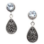 Blue topaz dangle earrings, 'Mystic Leaves in Blue' - Sterling Silver and Blue Topaz Dangle Earrings from Bali