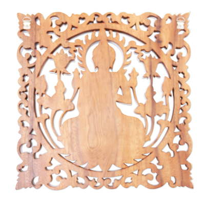 Panel en relieve de madera - Panel en relieve con motivo de Buda de madera de suar hecho a mano