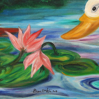 'Lago Sarasvati' - Óleo sobre Lienzo Pintura Cisne