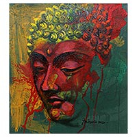 'Afecto' - Pintura de Buda al Óleo y Acrílico sobre Lienzo