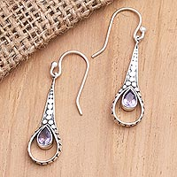 Amethyst dangle earrings, 'Love Branch' - Sterling Silver and Amethyst Dangle Earrings