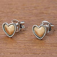 Gold-plated stud earrings, 'Shimmering Love' - Gold-Plated Sterling Silver Heart-Motif Stud Earrings