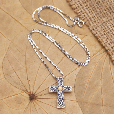 Gold-accented pendant necklace, 'Grace from Above' - Gold-Accented Sterling Silver Cross-Motif Pendant Necklace