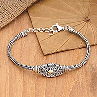 Pulsera colgante con detalles dorados - Pulsera colgante de plata esterlina con detalles dorados