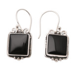 Onyx dangle earrings, 'Your Shadow' - Hand Made Sterling Silver and Onyx Dangle Earrings