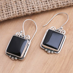 Onyx dangle earrings, 'Your Shadow' - Hand Made Sterling Silver and Onyx Dangle Earrings
