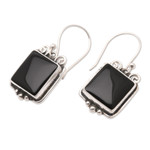 Onyx dangle earrings, 'Your Shadow' - Hand Made Sterling Silver and Onyx Dangle Earrings