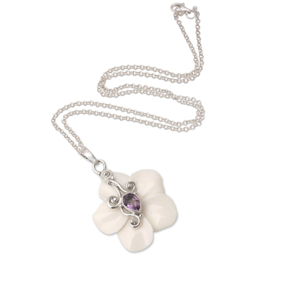Amethyst pendant necklace, 'Pale Spring' - Amethyst Floral-Motif Pendant Necklace
