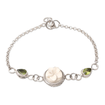 Peridot pendant bracelet, 'Pale Garden' - Peridot and Sterling Silver Pendant Bracelet