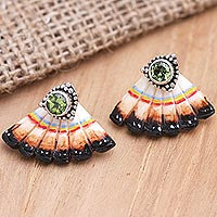 Peridot drop earrings, 'Spring Fan' - Balinese Peridot and Sterling Silver Drop Earrings