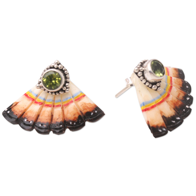 Peridot drop earrings, 'Spring Fan' - Balinese Peridot and Sterling Silver Drop Earrings