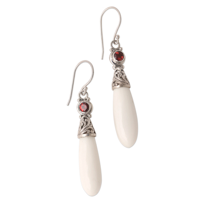 Garnet dangle earrings, 'Balinese Sling' - Handmade Garnet and Sterling Silver Dangle Earrings