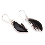 Garnet dangle earrings, 'Mysterious Love' - Garnet and Sterling Silver Crescent Dangle Earrings