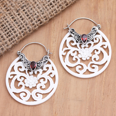 Garnet hoop earrings, 'Pale Paradise' - Garnet and Sterling Silver Hoop Earrings
