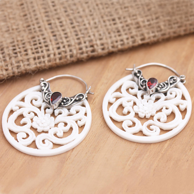 Garnet hoop earrings, 'Pale Paradise' - Garnet and Sterling Silver Hoop Earrings