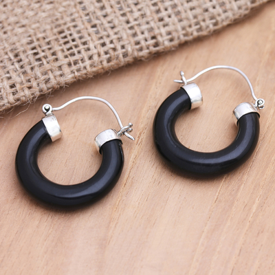 Sterling silver hoop earrings, 'True Courage' - Hand Crafted Sterling Silver Hoop Earrings
