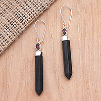 Sterling Silver and Garnet Horn Dangle Earrings from Bali,'Freedom and Faith'