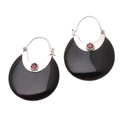 Garnet dangle earrings, 'Kindness is King' - Handmade Sterling Silver and Garnet Dangle Earrings