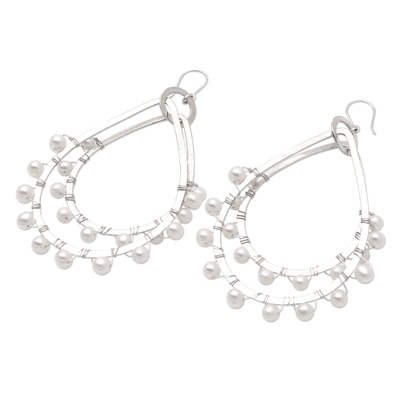 Cultured pearl dangle earrings, 'Ocean Color' - Hand Crafted Cultured Pearl Dangle Earrings