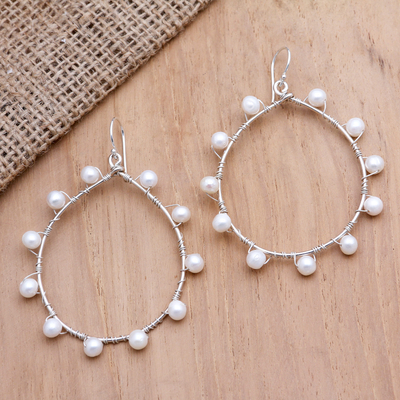 Cultured pearl dangle earrings, 'Ocean Wind' - Hand Made Cultured Pearl Dangle Earrings from Bali