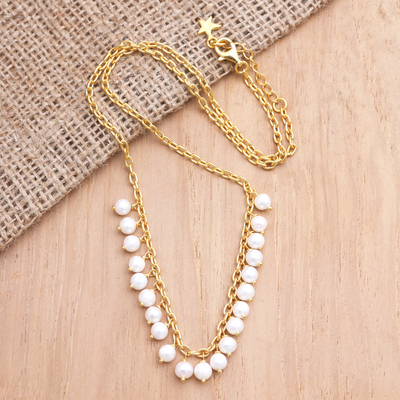 Gold-plated cultured pearl pendant necklace, 'Pearly Gates' - Gold-Plated and Cultured Pearl Pendant Necklace