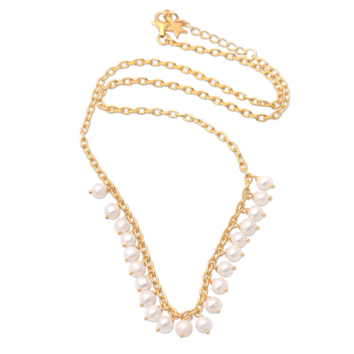 Gold-plated cultured pearl pendant necklace, 'Pearly Gates' - Gold-Plated and Cultured Pearl Pendant Necklace