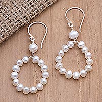 Cultured pearl dangle earrings, 'Tea Time' - Sterling Silver and Cultured Pearl Dangle Earrings