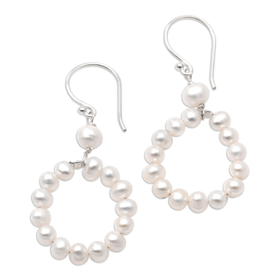 Cultured pearl dangle earrings, 'Tea Time' - Sterling Silver and Cultured Pearl Dangle Earrings