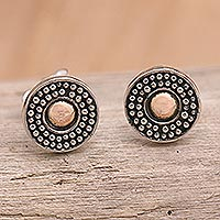 Gold-accented stud earrings, 'Balinese Music' - Gold-Accented Sterling Silver Stud Earrings