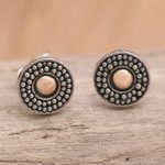 Gold-accented stud earrings, 'Balinese Music' - Gold-Accented Sterling Silver Stud Earrings