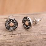 Gold-accented stud earrings, 'Balinese Music' - Gold-Accented Sterling Silver Stud Earrings