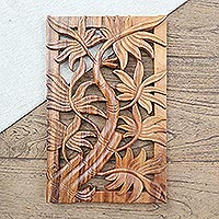 Panel en relieve de madera - Panel en relieve con motivo de árbol de madera de suar hecho a mano