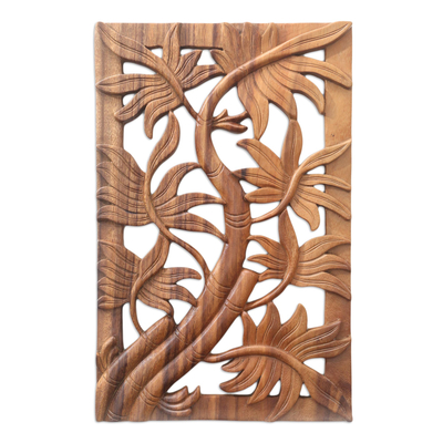 Reliefplatte aus Holz - Handgefertigte Reliefplatte mit Baummotiv aus Suarholz