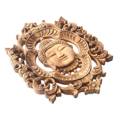 Reliefplatte aus Holz - Kunsthandwerklich gefertigte Reliefplatte mit Buddha-Motiv aus Suar-Holz