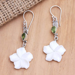 Peridot dangle earrings, 'Springtime Frangipani' - Sterling Silver and Peridot Floral Dangle Earrings