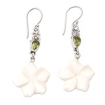 Peridot dangle earrings, 'Springtime Frangipani' - Sterling Silver and Peridot Floral Dangle Earrings