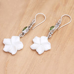 Peridot dangle earrings, 'Springtime Frangipani' - Sterling Silver and Peridot Floral Dangle Earrings