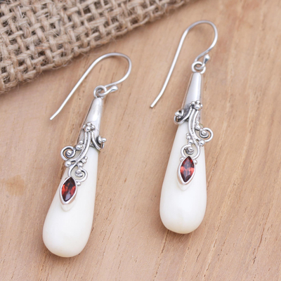 Garnet dangle earrings, 'Visionary Sight' - Hand Crafted Garnet and Sterling Silver Dangle Earrings