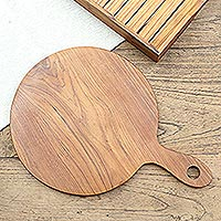 Teak wood cutting board, 'Perfect Circle' - Handcrafted Round Teak Wood Cutting Board