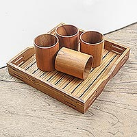Teak wood tray, 'Refreshments' - Artisan Crafted Teak Wood Tray from Bali