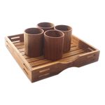 Teak wood tray, 'Refreshments' - Artisan Crafted Teak Wood Tray from Bali