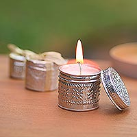 Aluminum tinned candles, 'Morning Glow' (set of 3) - Aluminum Tinned Beeswax Candles from Bali (Set of 3)