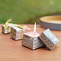 Aluminum tinned candles, 'Evening Glow' (set of 3) - Handmade Aluminum Tinned Beeswax Candles (Set of 3)