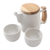 Ceramic and teak wood tea set, 'Midday Tea in White' (set for 2) - Handcrafted Ceramic and Teak Wood Tea Set (Set for 2) (image 2a) thumbail