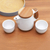 Ceramic and teak wood tea set, 'Midday Tea in White' (set for 2) - Handcrafted Ceramic and Teak Wood Tea Set (Set for 2) (image 2b) thumbail