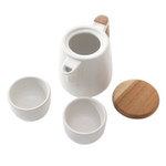 Ceramic and teak wood tea set, 'Midday Tea in White' (set for 2) - Handcrafted Ceramic and Teak Wood Tea Set (Set for 2)