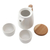 Ceramic and teak wood tea set, 'Midday Tea in White' (set for 2) - Handcrafted Ceramic and Teak Wood Tea Set (Set for 2) (image 2d) thumbail